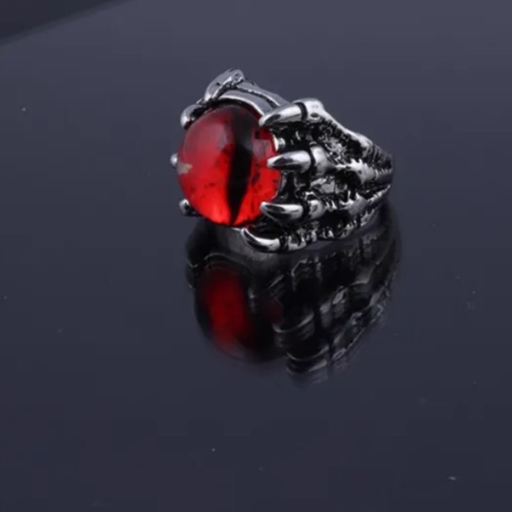 NWT Blood Red Dragon Eye Ring White Gold plated Claw Adjustable Men Women